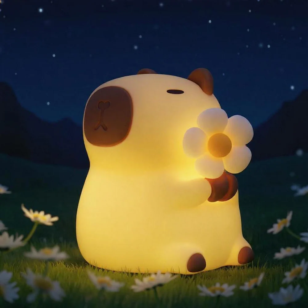 Satsus® Sleeping Capybara Breathing Squishy Silicone Companion Sound LED Night Light Perfect Gift