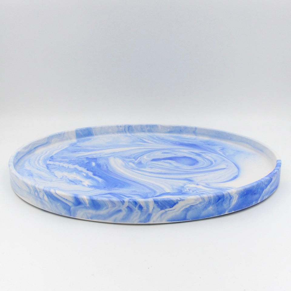 Blue Marble Round Jesmonite Tray