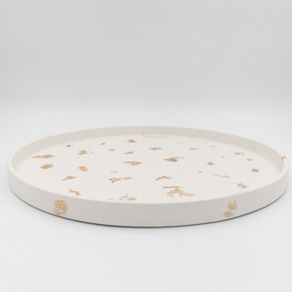Large Warm Yellow Marble-Effect Round Tray