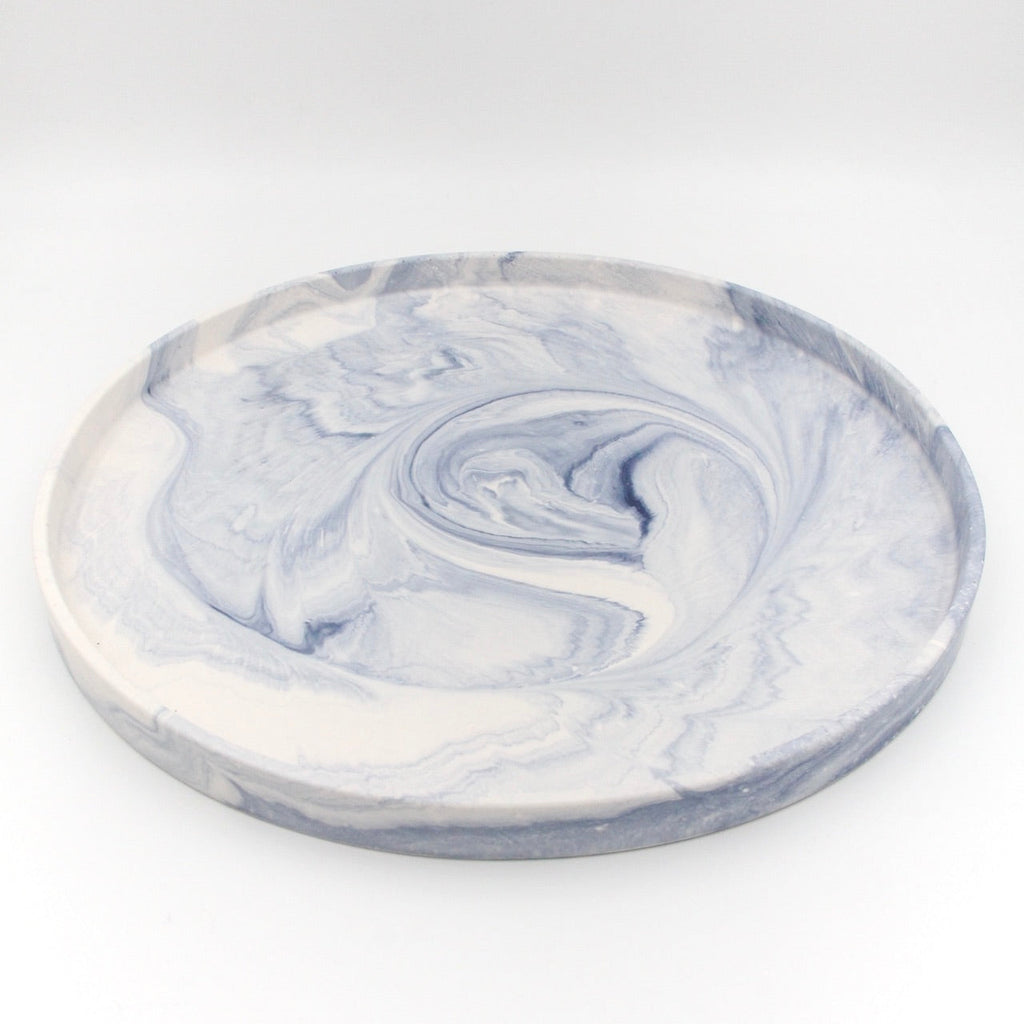Large Grey Marble-Effect Round Tray