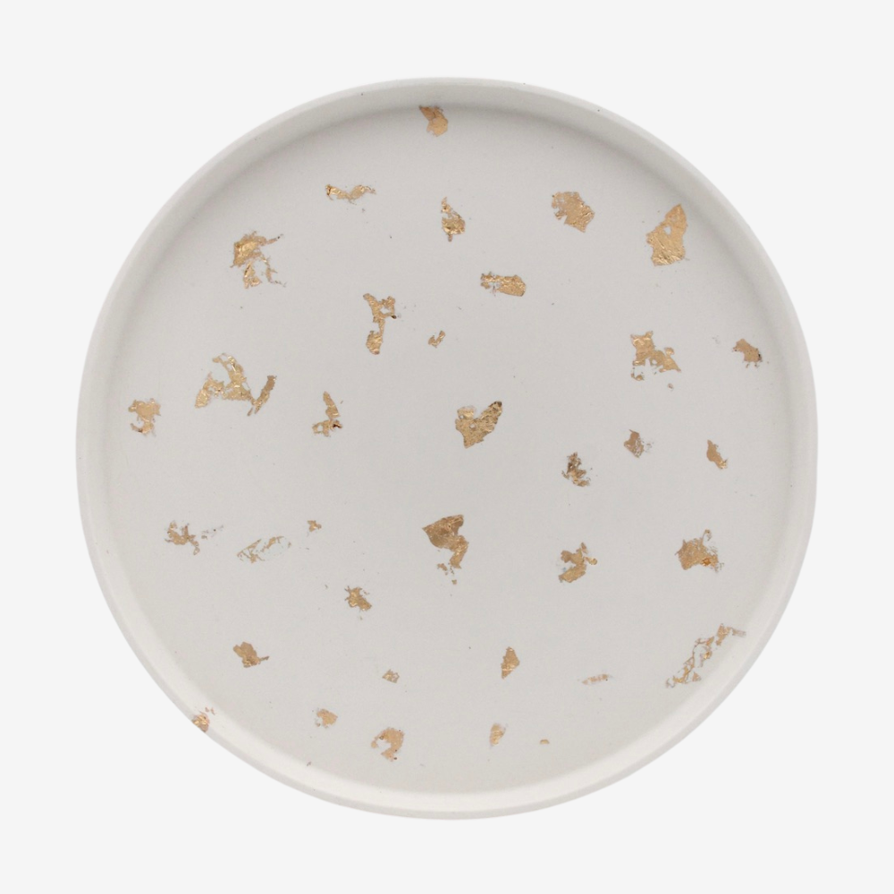 Large Warm Yellow Marble-Effect Round Tray
