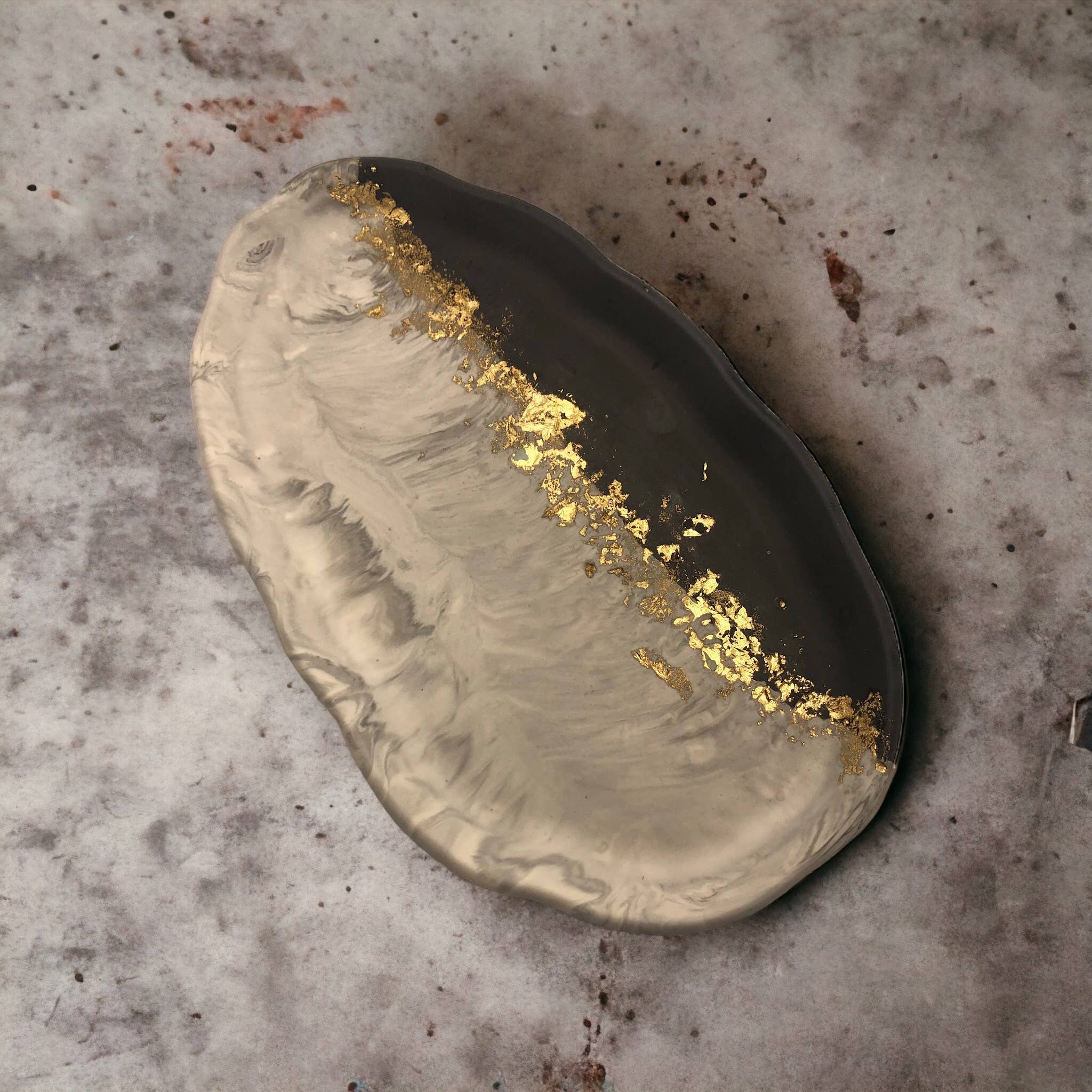 Grey Marble & Gold Leaf Organic Jesmonite Tray