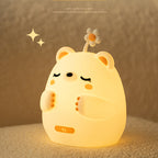 Satsus® Breathing Bear Snuggly  Squishy Silicone Sleeping Companion Sound LED Night Light Perfect Gift