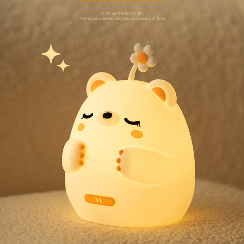 Satsus® Breathing Bear Snuggly  Squishy Silicone Sleeping Companion Sound LED Night Light Perfect Gift