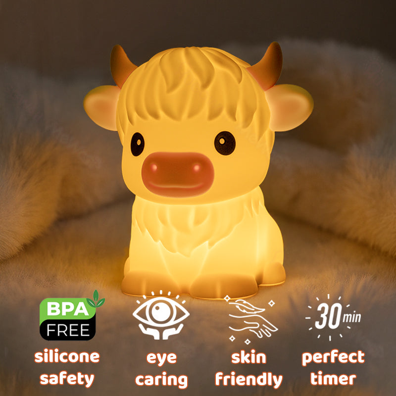 Satsus® Highland Cow Silicone Squishy LED Night Light - Perfect Gift for Kids and Girls