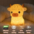 Satsus® Highland Cow Silicone Squishy LED Night Light - Perfect Gift for Kids and Girls
