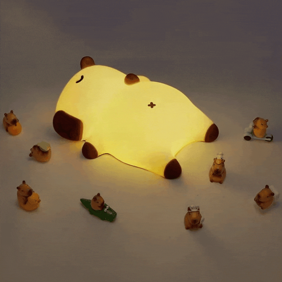 Satsus® Sleeping Capybara Breathing Squishy Silicone Companion Sound LED Night Light Perfect Gift