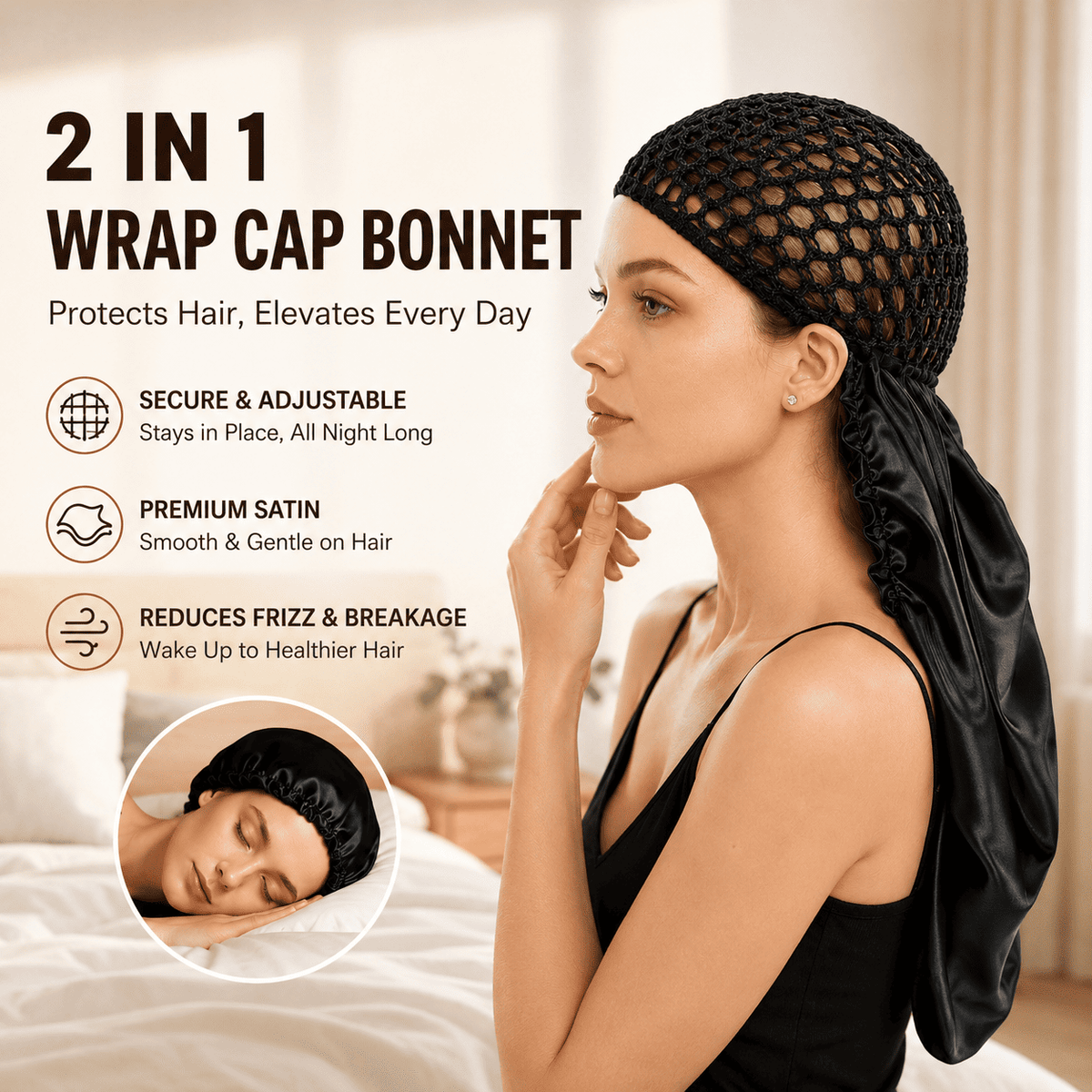 2-in-1 Satin Mesh Hair Wrap