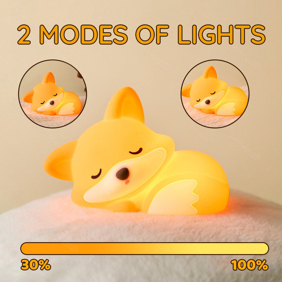 Satsus® Fox Night Light with Curled Tail Silicone Squishy Animal Design Lamp Perfect Gift
