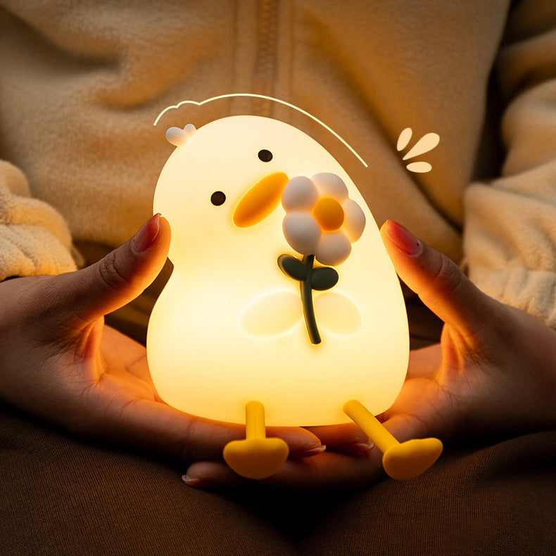 Satsus® Squishy Silicone Duck Flower LED Night Light - Perfect Gift for Kids and Girls