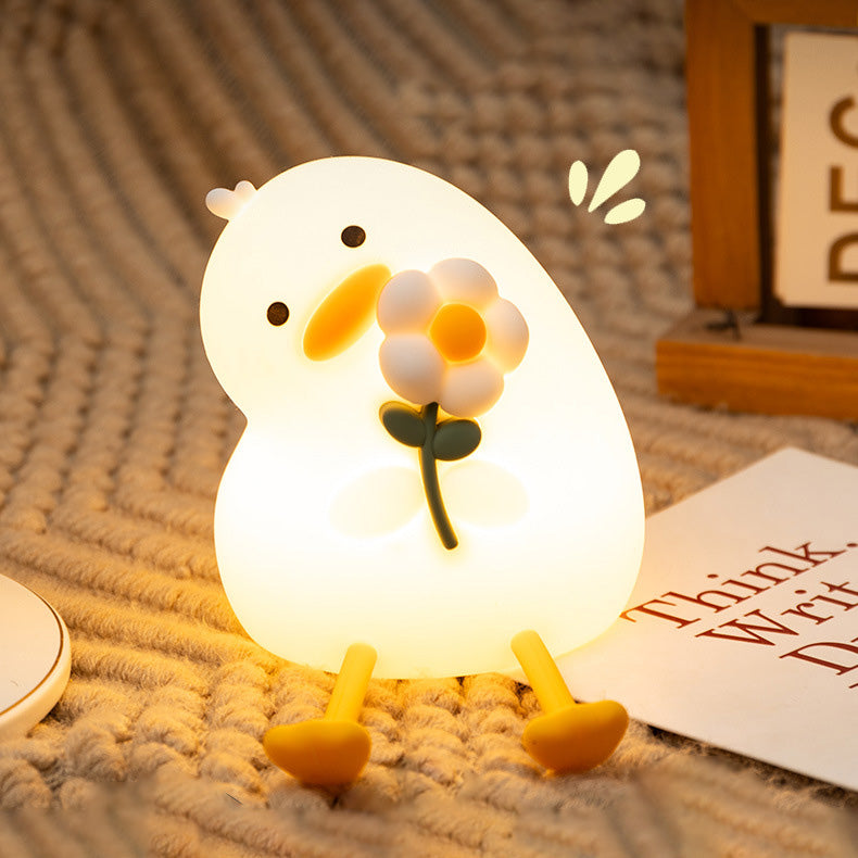 Satsus® Squishy Silicone Duck Flower LED Night Light - Perfect Gift for Kids and Girls