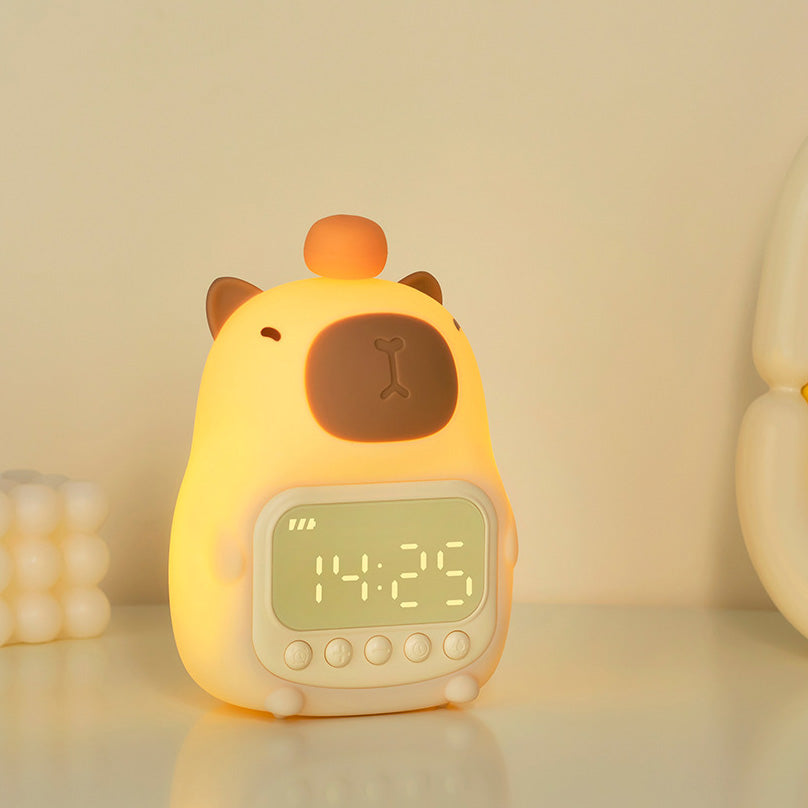 Satsus® Squishy Silicone Capybara Alarm Clock LED Night Light - Perfect Gift for Kids and Girls
