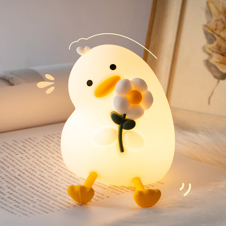Satsus® Squishy Silicone Duck Flower LED Night Light - Perfect Gift for Kids and Girls