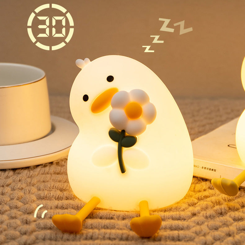 Satsus® Squishy Silicone Duck Flower LED Night Light - Perfect Gift for Kids and Girls