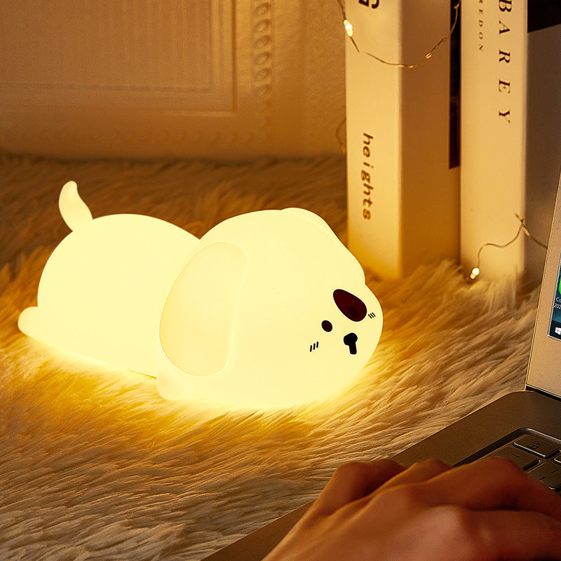 Satsus® Adorable Puppy Night Light LED Squishy Silicone Tap Lamp Best Gift for Baby and Girl