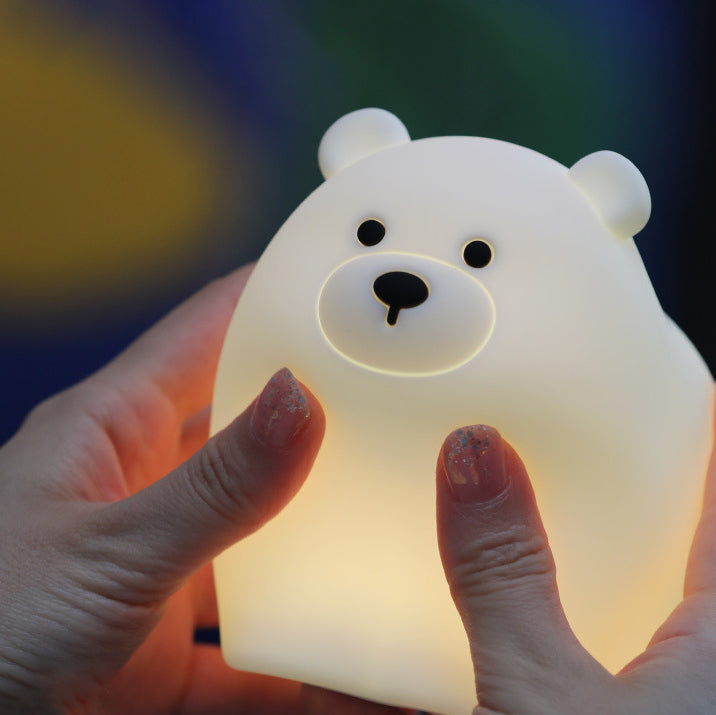 Satsus® Squishy Silicone Little White Bear LED Night Light - Perfect Gift for Kids and Girls
