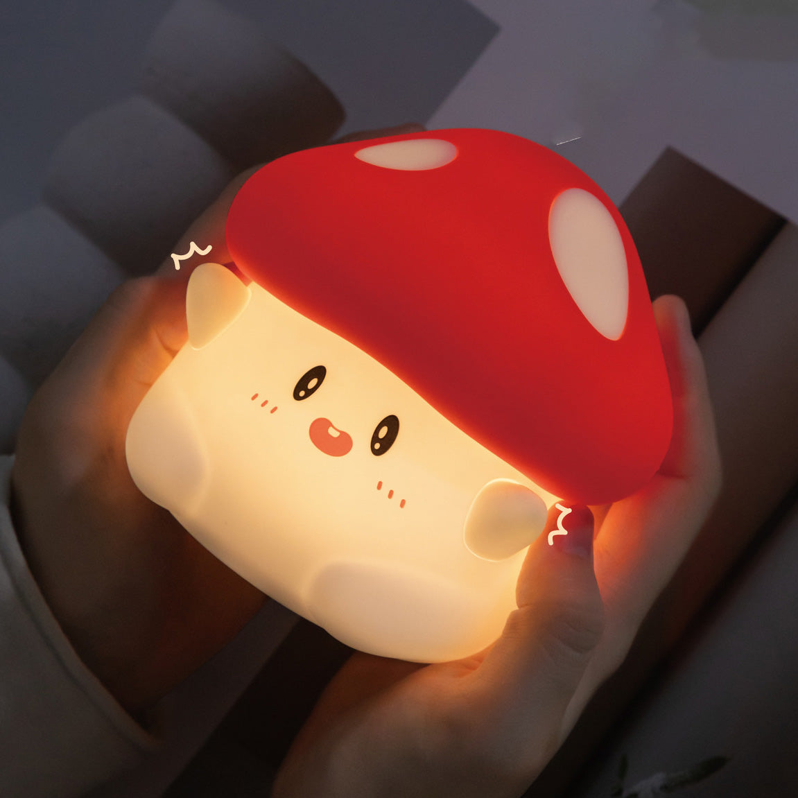 Satsus® Squishy Silicone Adorable Mushroom LED Night Light - Perfect Gift for Kids and Girls
