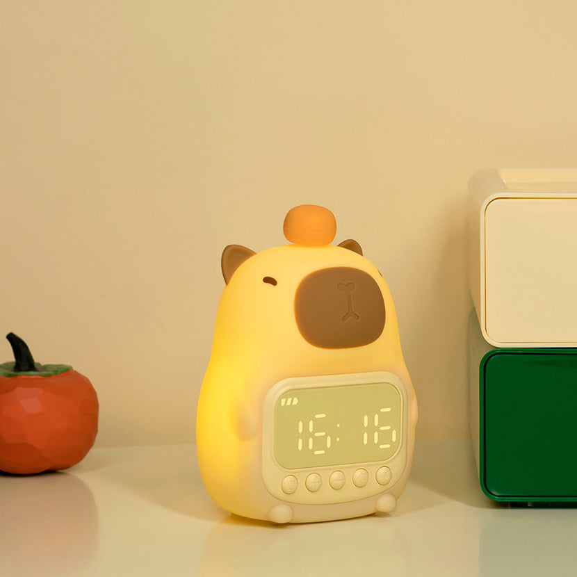 Satsus® Squishy Silicone Capybara Alarm Clock LED Night Light - Perfect Gift for Kids and Girls