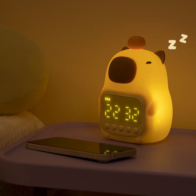 Satsus® Squishy Silicone Capybara Alarm Clock LED Night Light - Perfect Gift for Kids and Girls