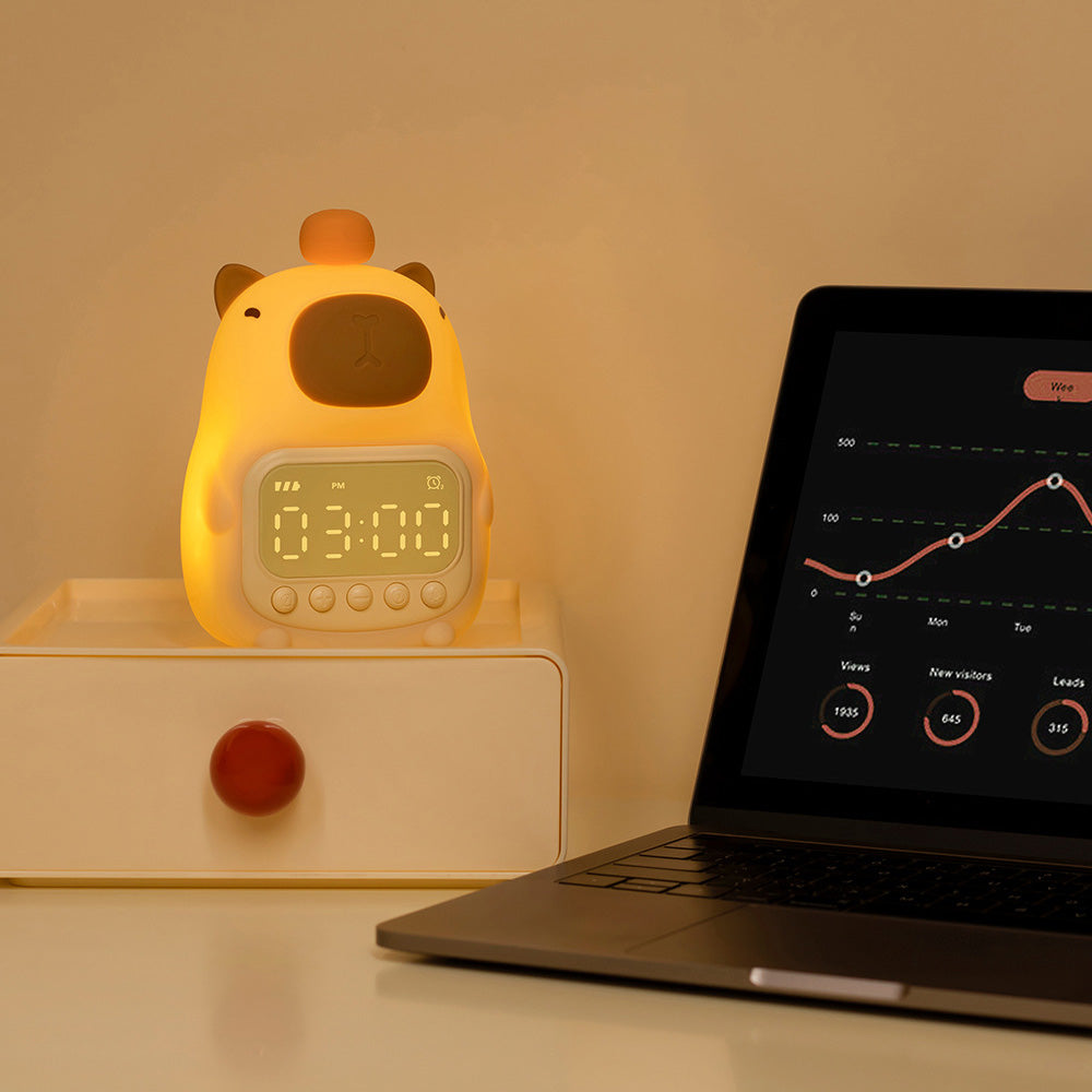 Satsus® Squishy Silicone Capybara Alarm Clock LED Night Light - Perfect Gift for Kids and Girls