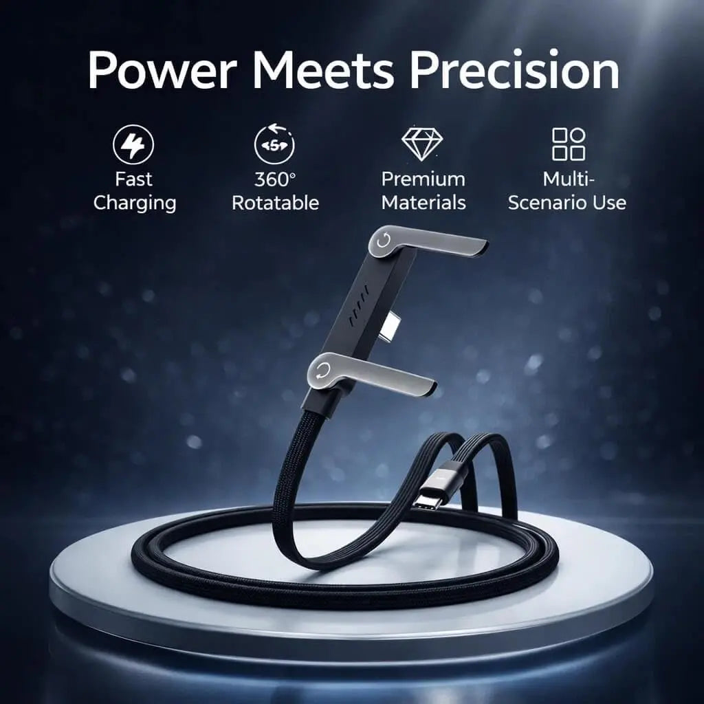 USB-C Cable — 240W Fast Charging, Built-In Stand, Braided, Durable, Power Delivery, Black