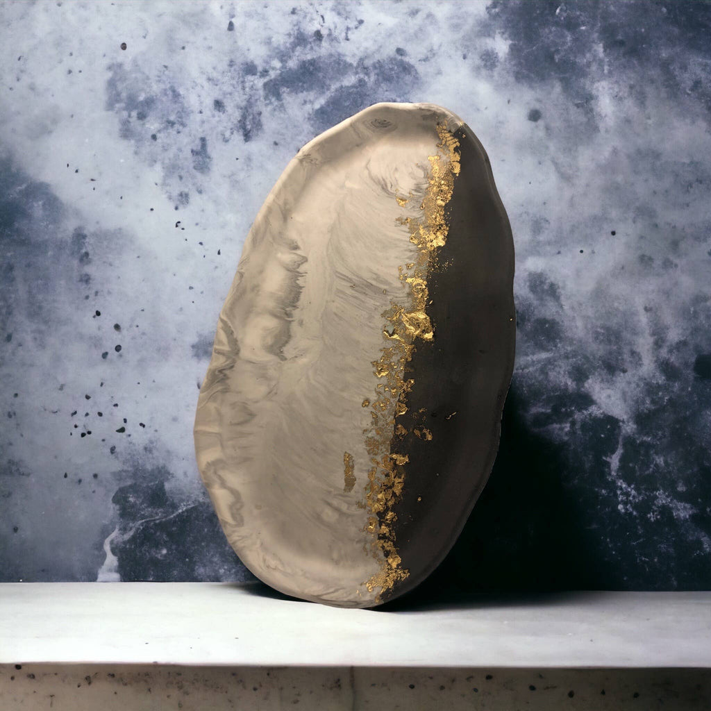 Grey Marble & Gold Leaf Organic Jesmonite Tray