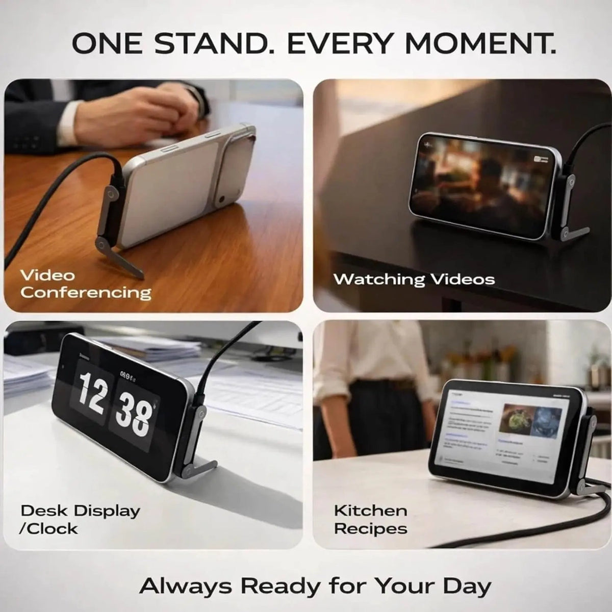 USB-C Cable — 240W Fast Charging, Built-In Stand, Braided, Durable, Power Delivery, Black