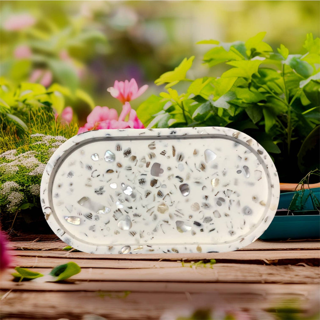 Oyster Shell Jesmonite Oval Tray