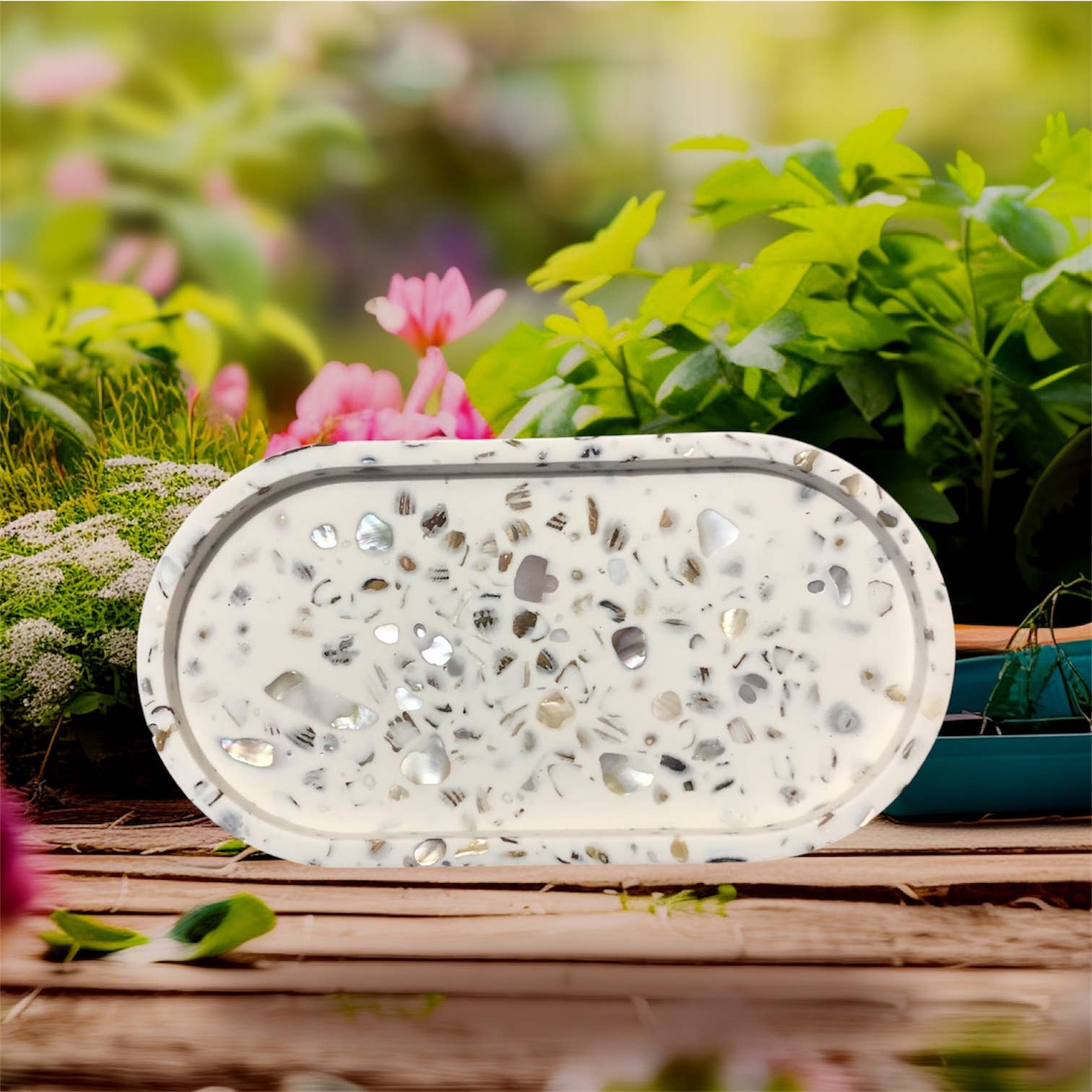 Oyster Shell Jesmonite Oval Tray