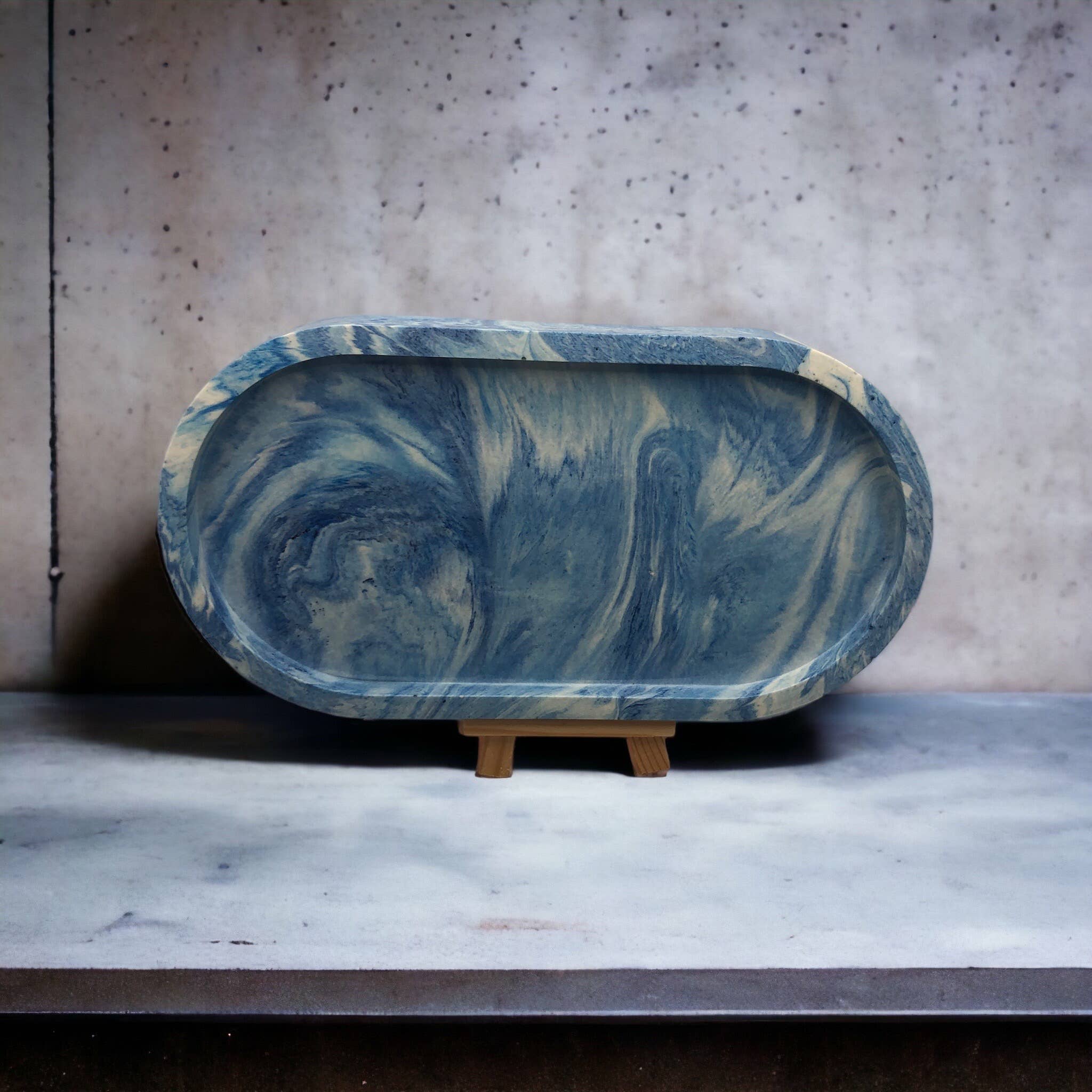 Blue Marble Oval Jesmonite Tray