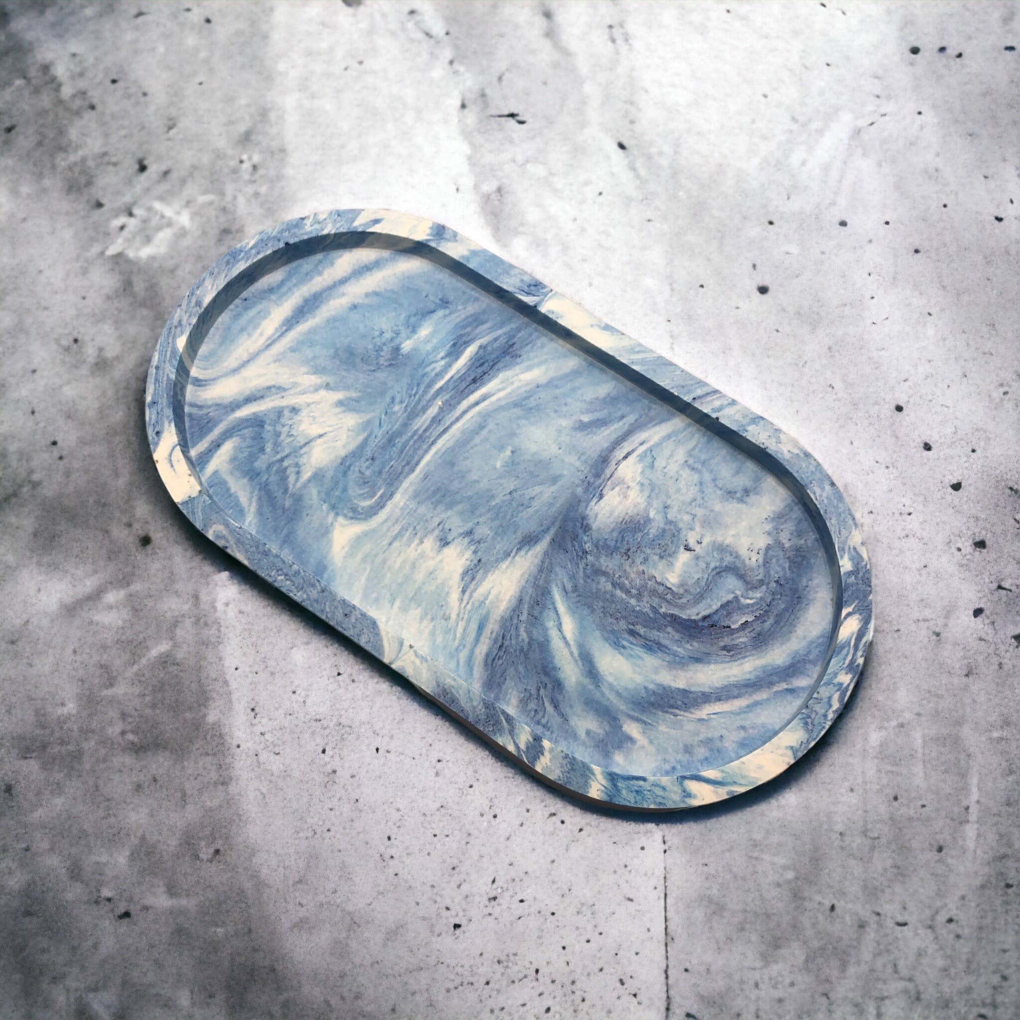 Blue Marble Oval Jesmonite Tray