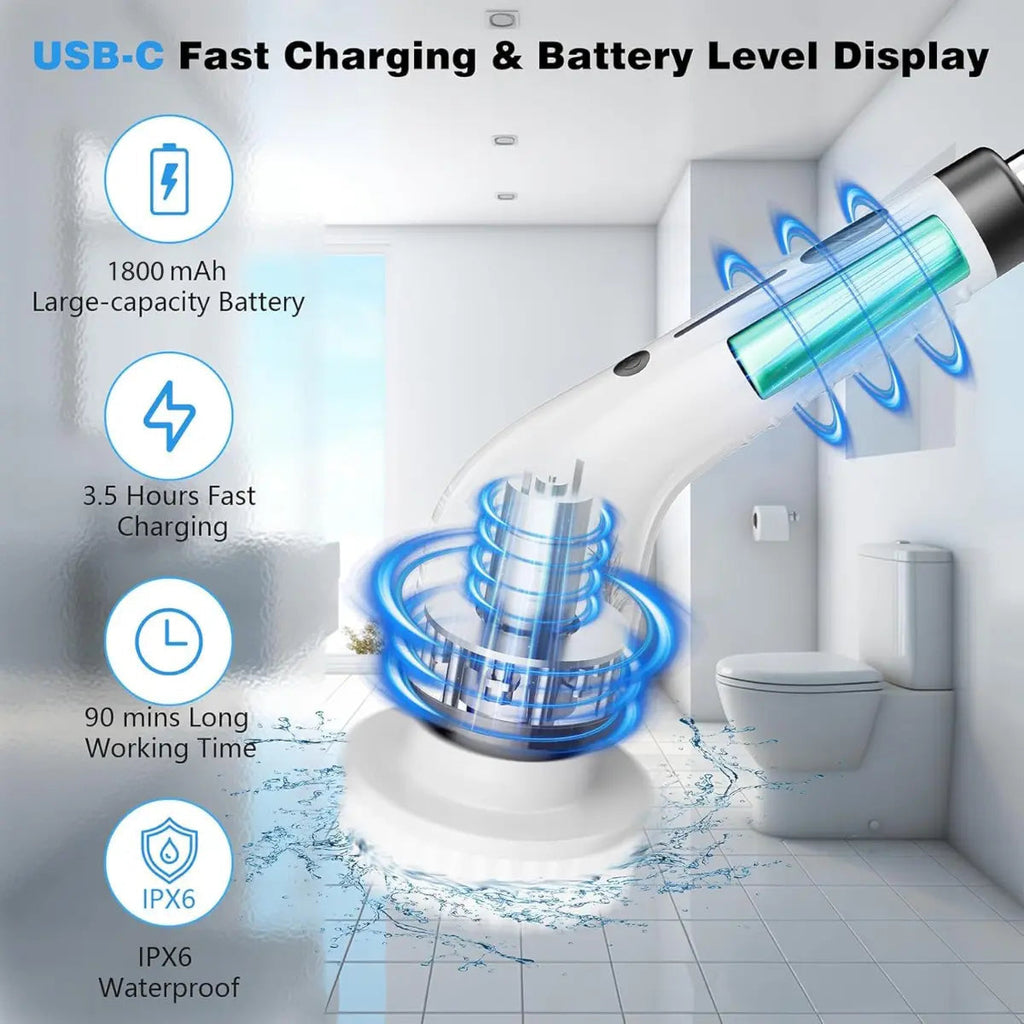 Cordless Electric Spin Scrubber — Rechargeable Power Cleaning, Handheld, Adjustable, Extendable, Multi-Surface