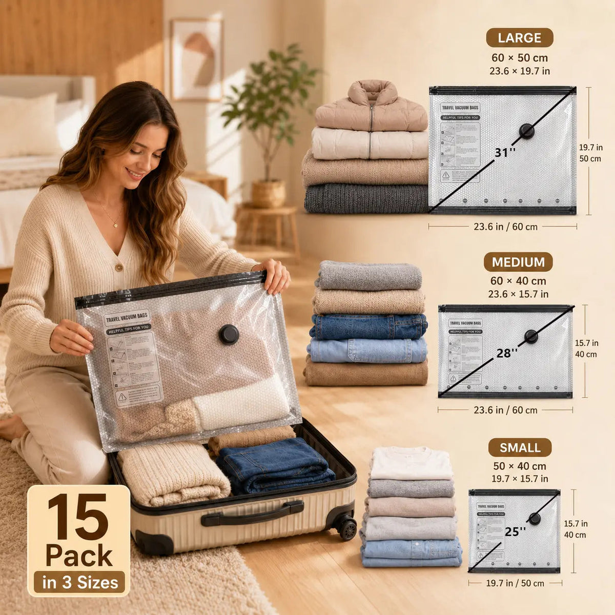 Vacuum Compression Bag — Space Saving, Reusable, Travel, Storage, Closet, Home
