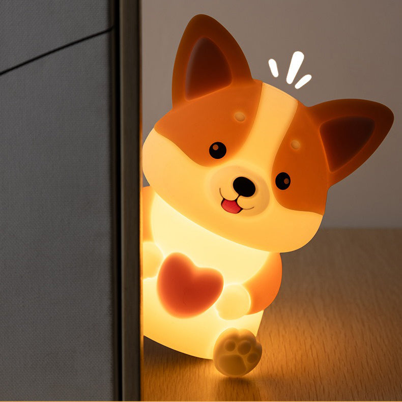 Satsus® Corgi with Heart Silicone Night Light Cute Puppy Paw Pads Cozy Decor Perfect Gift