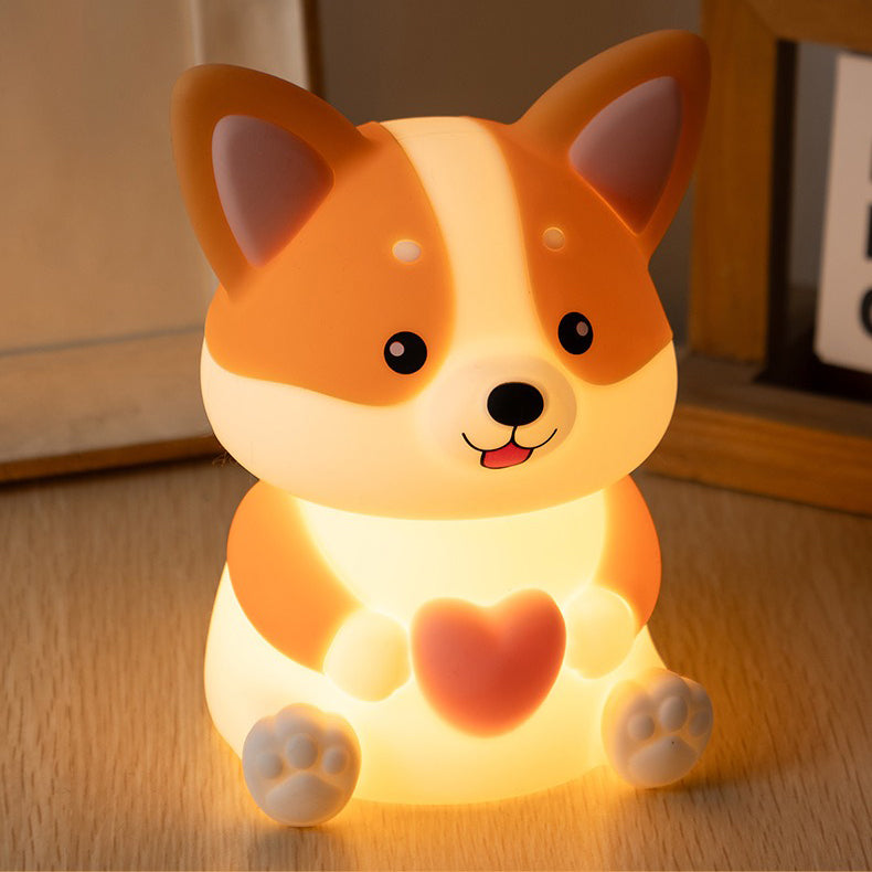 Satsus® Corgi with Heart Silicone Night Light Cute Puppy Paw Pads Cozy Decor Perfect Gift