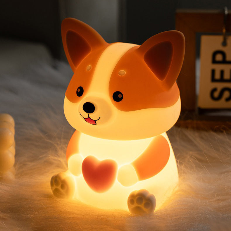 Satsus® Corgi with Heart Silicone Night Light Cute Puppy Paw Pads Cozy Decor Perfect Gift