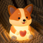 Satsus® Corgi with Heart Silicone Night Light Cute Puppy Paw Pads Cozy Decor Perfect Gift