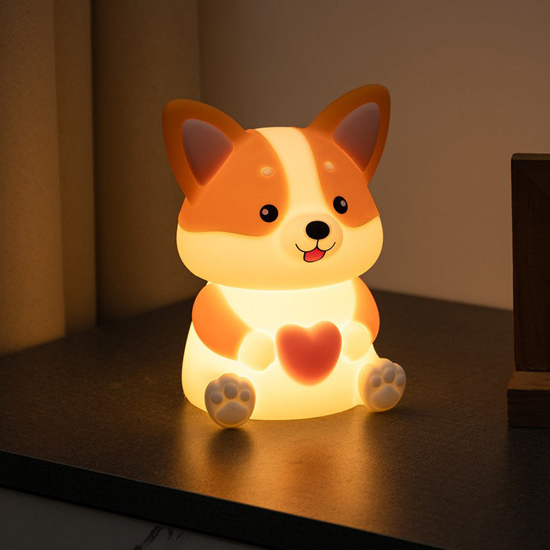 Satsus® Corgi with Heart Silicone Night Light Cute Puppy Paw Pads Cozy Decor Perfect Gift