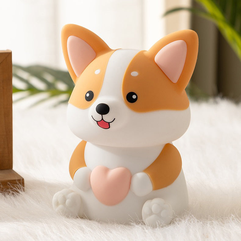 Satsus® Corgi with Heart Silicone Night Light Cute Puppy Paw Pads Cozy Decor Perfect Gift
