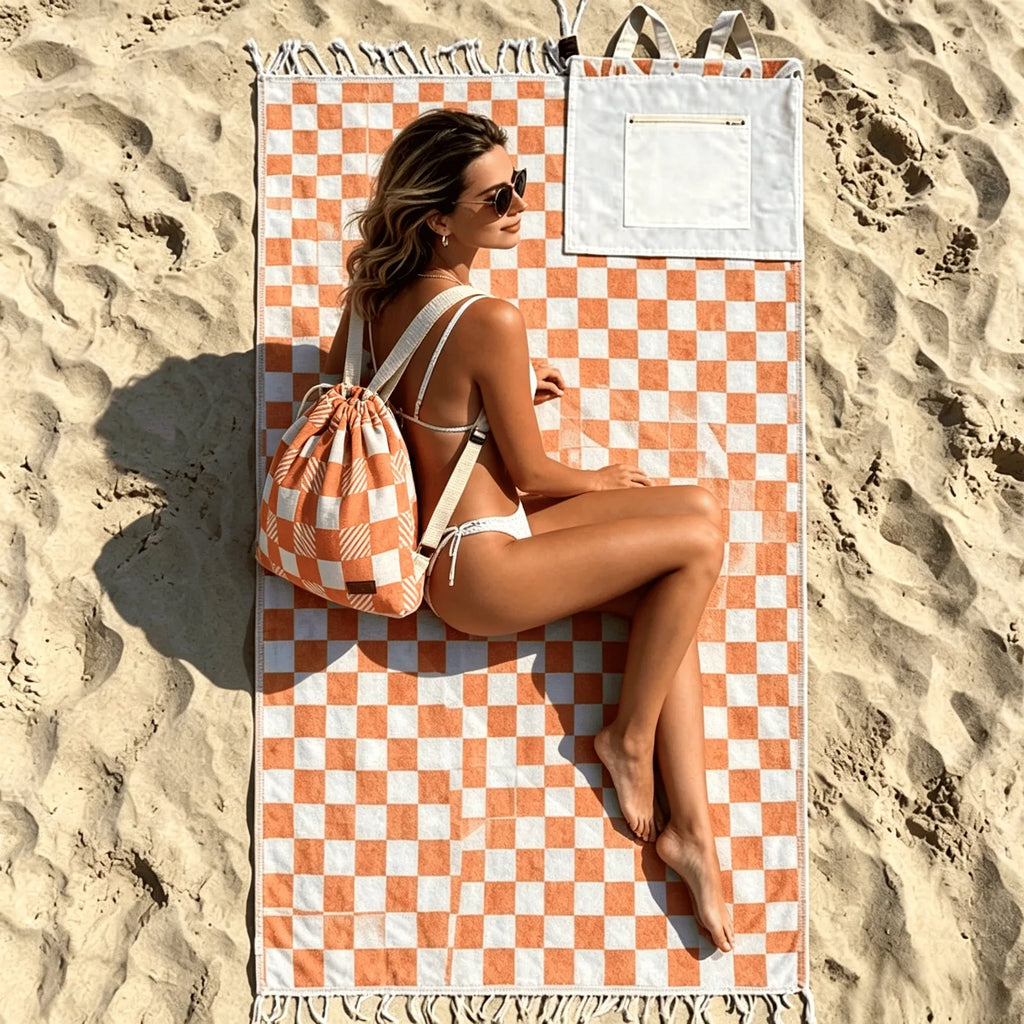 2-in-1 Convertible Towel & Backpack with Inner Zip Pocket & Sand-Repelling Fabric