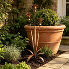 Flamed Copper Three Calla Lilies Garden Stake with Bells