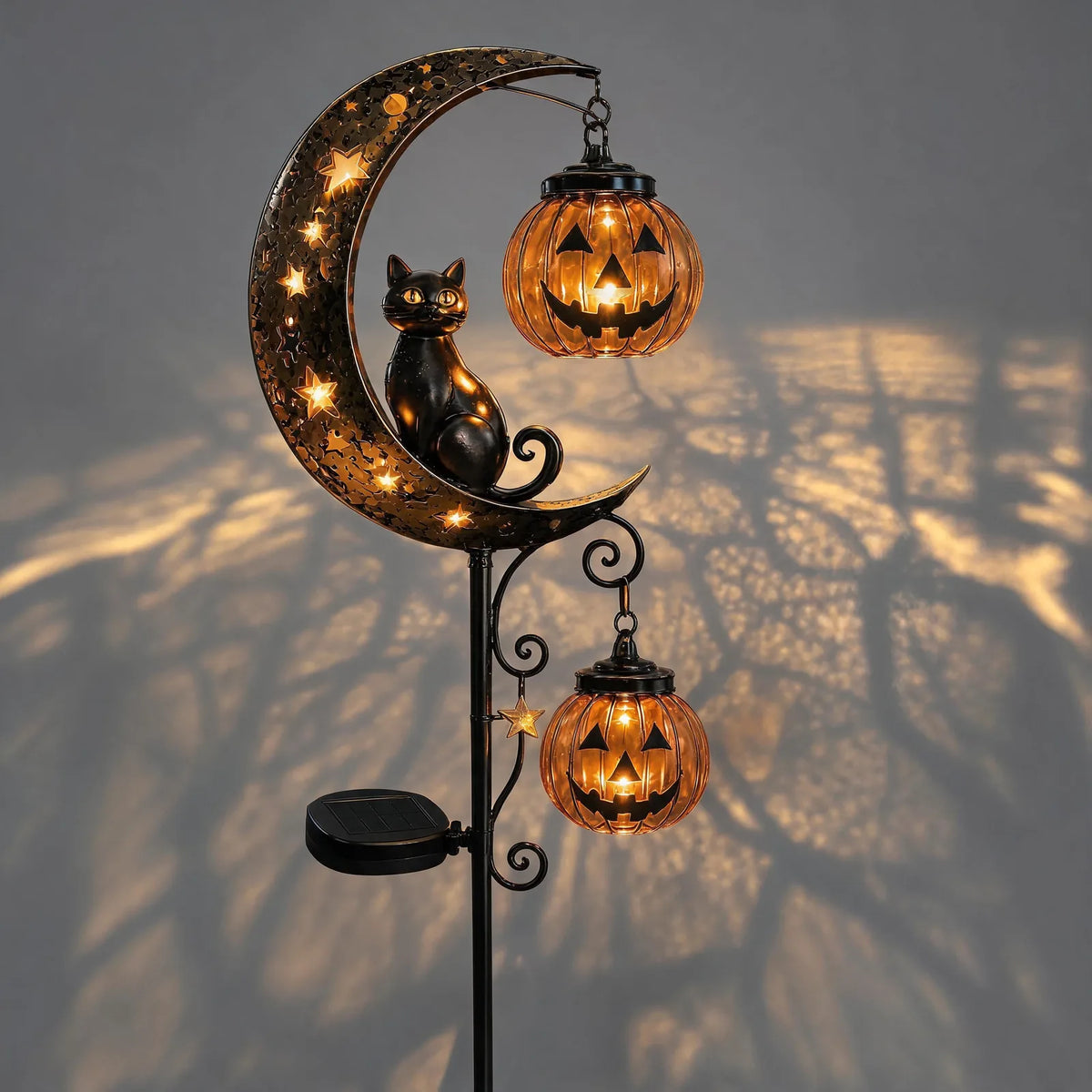 Solar Halloween Garden Stake Light with Black Cat & Pumpkin