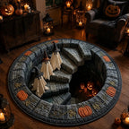 3D Haunted Stairway Round Halloween Rug