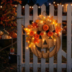 Lighted Burlap Pumpkin Wreath