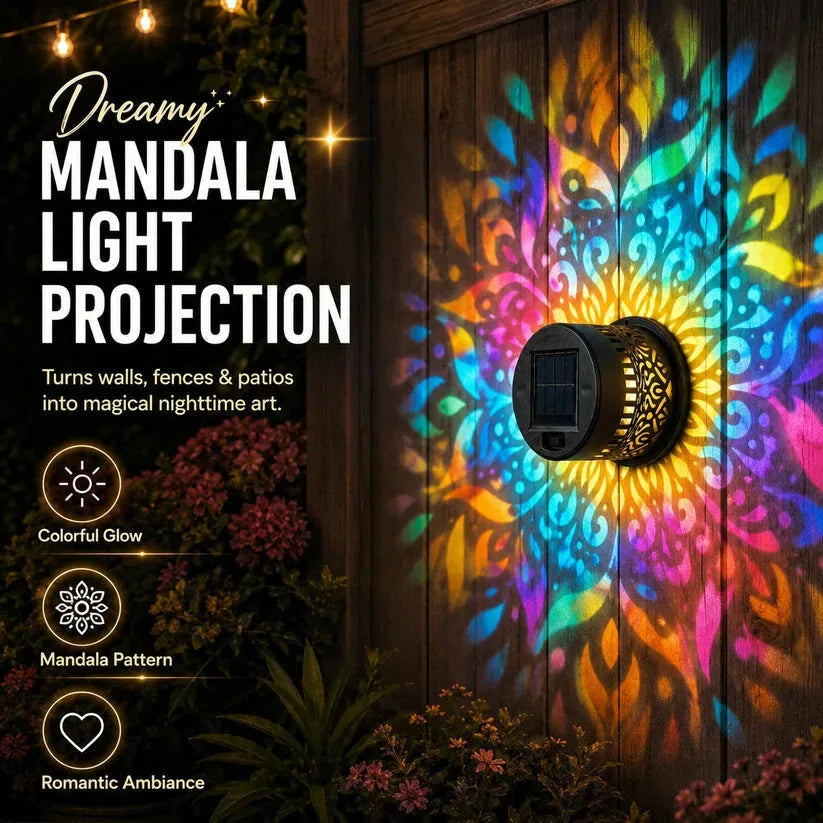2 PCS Solar Mandala Wall Light  – Waterproof Outdoor Garden Fence Projector Lamp with Magical Ambient Glow-8CR5