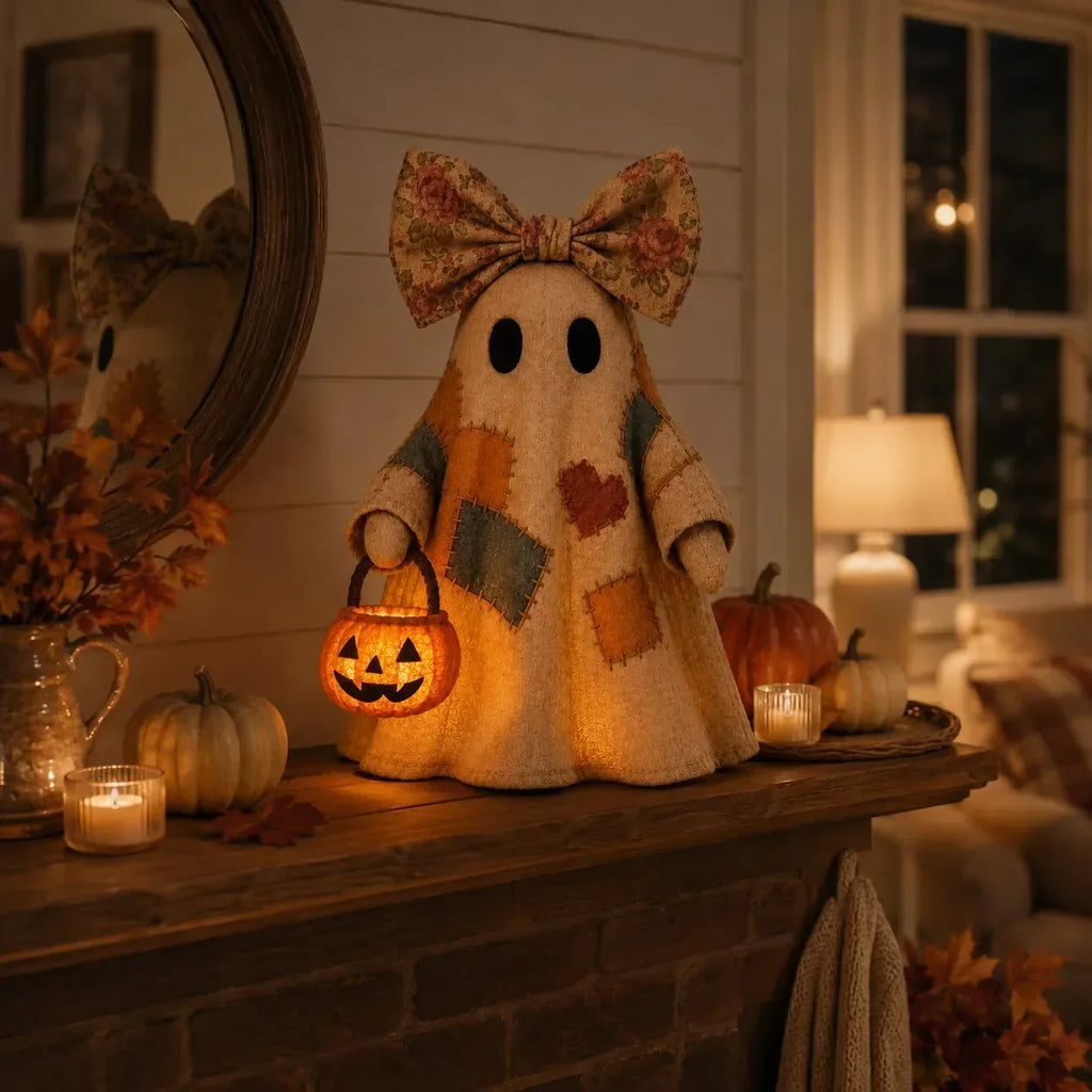 Vintage Patchwork Ghost Decor( LED Pumpkin Lantern)