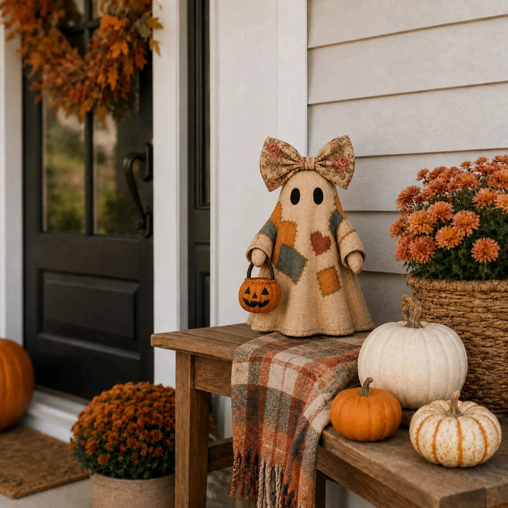 Vintage Patchwork Ghost Decor( LED Pumpkin Lantern)