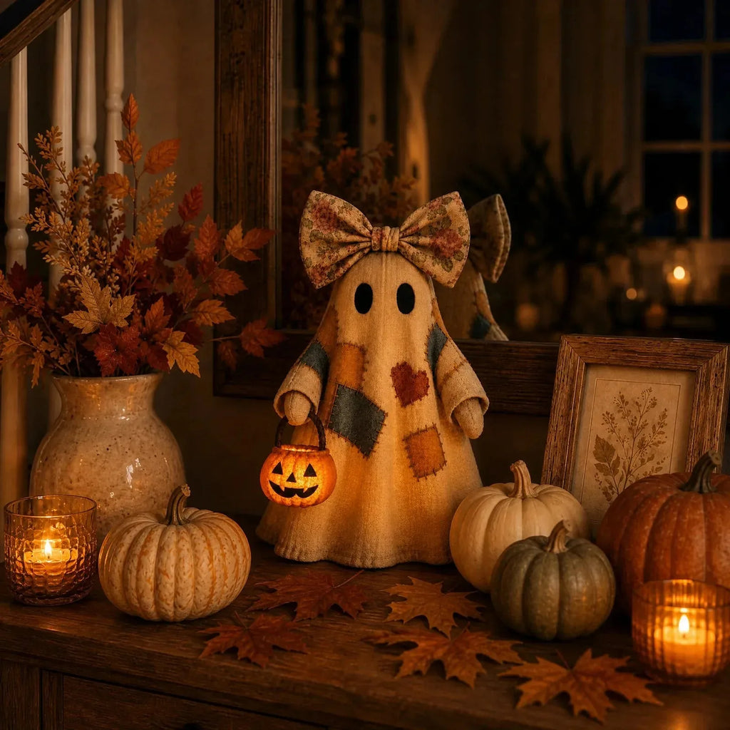 Vintage Patchwork Ghost Decor( LED Pumpkin Lantern)