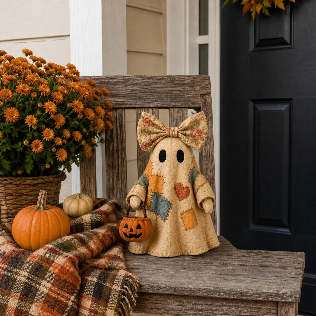 Vintage Patchwork Ghost Decor( LED Pumpkin Lantern)