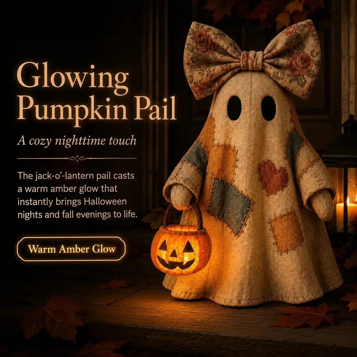 Vintage Patchwork Ghost Decor( LED Pumpkin Lantern)